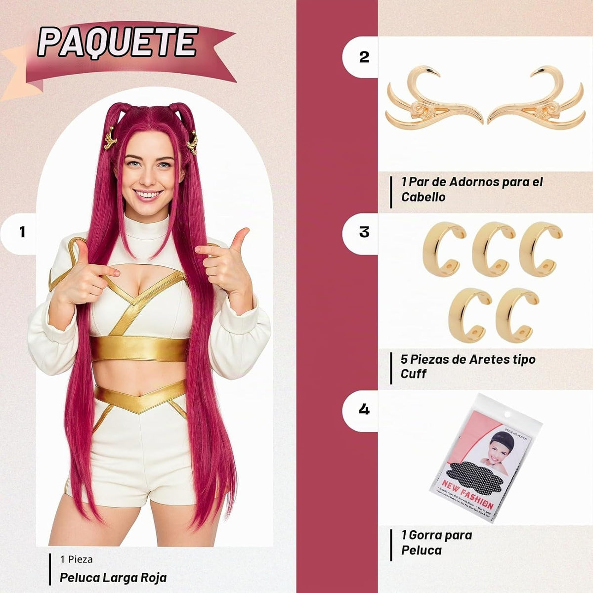 PUREHAIR Peluca de disfraz de anime rojo de 39 pulgadas de largo, f...