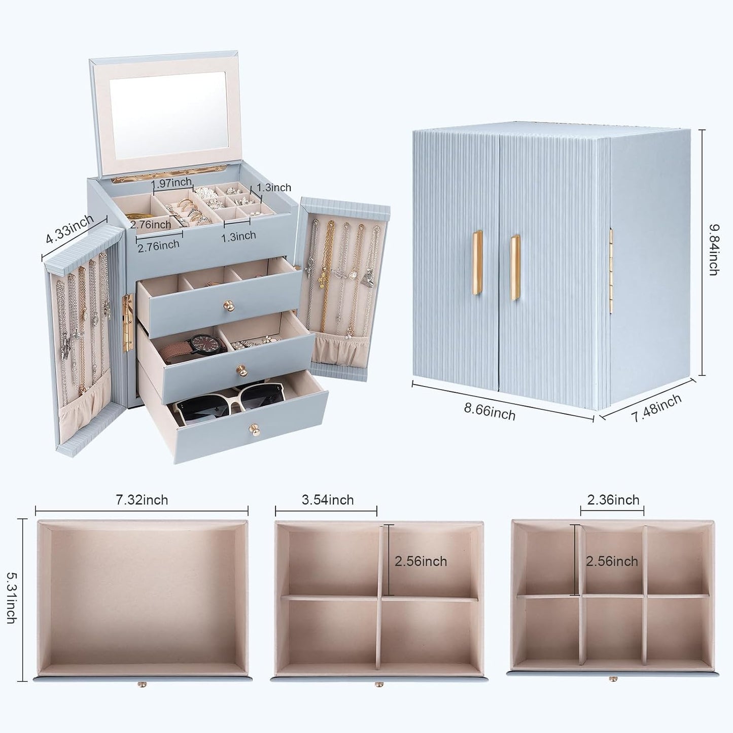 Dajasan Caja Organizadora de Joyas Grande con Espejo, Organizador d...
