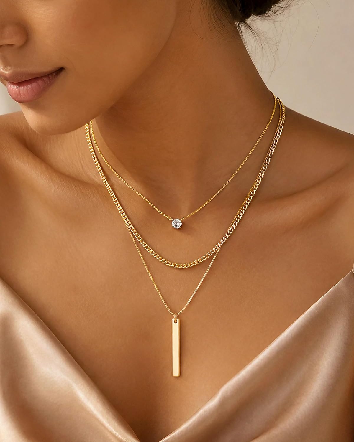 GUOKE Collares de oro en capas para mujer, chapado en oro de 14 qui...
