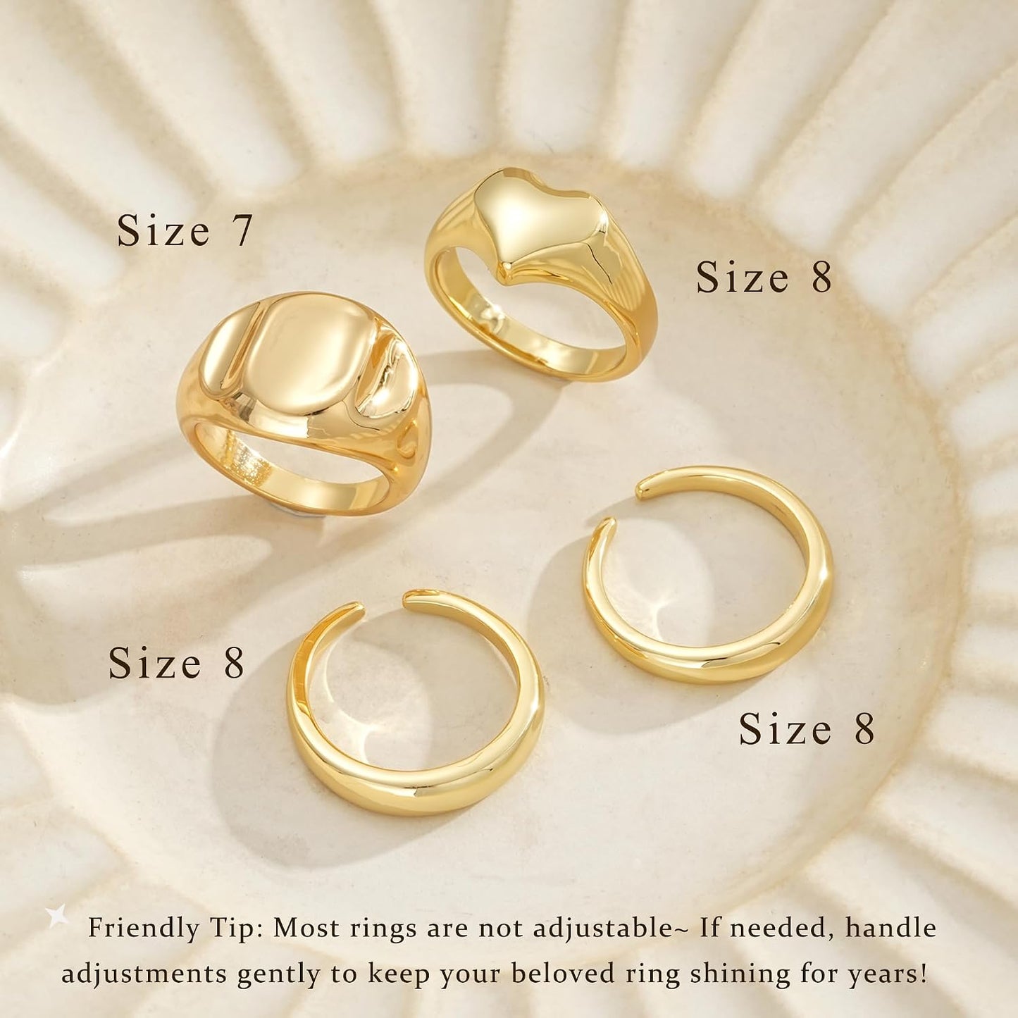 YEEZII Anillos Gruesos de Oro para Mujer Sin Deslustre, Anillo de P...