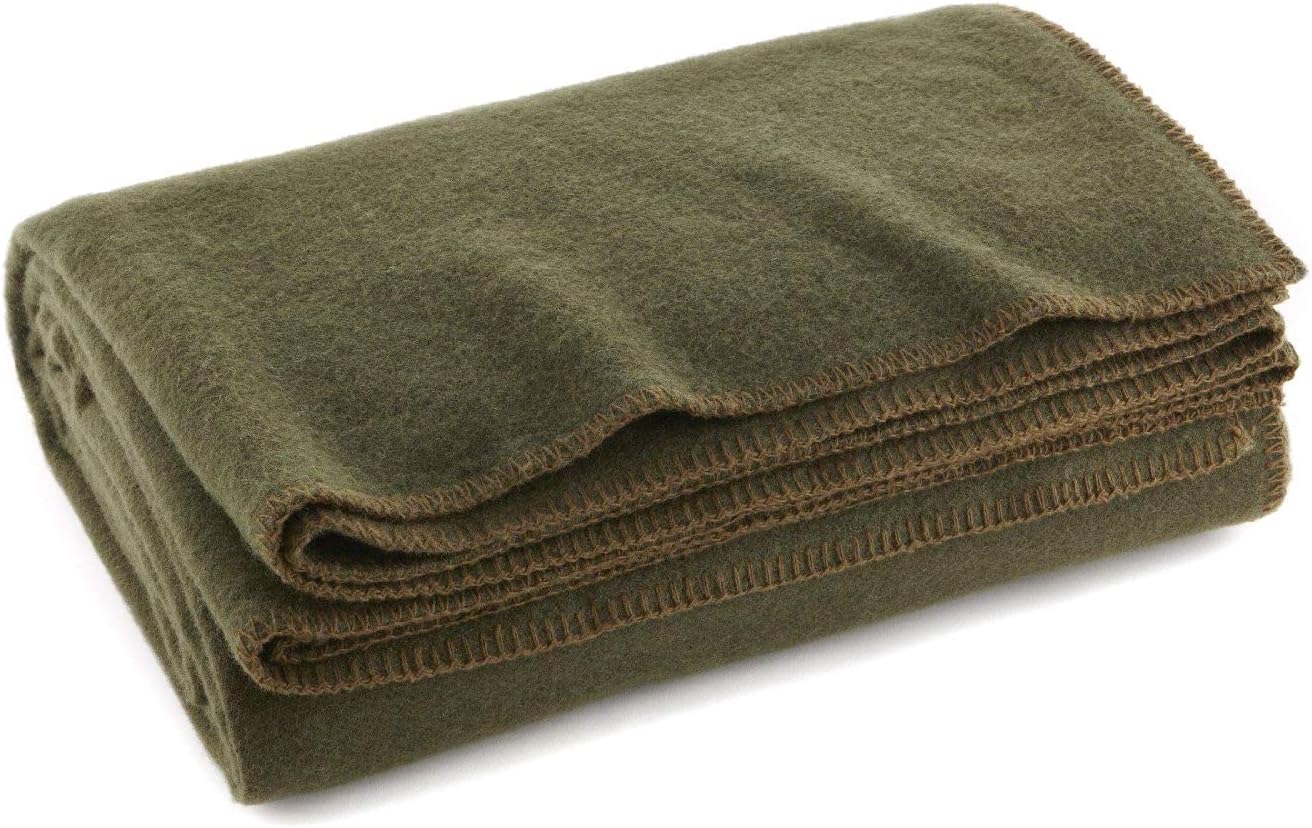 Verde militar Oliva Cálido Lana Manta ignífuga., 66" x 90" (80% lan...
