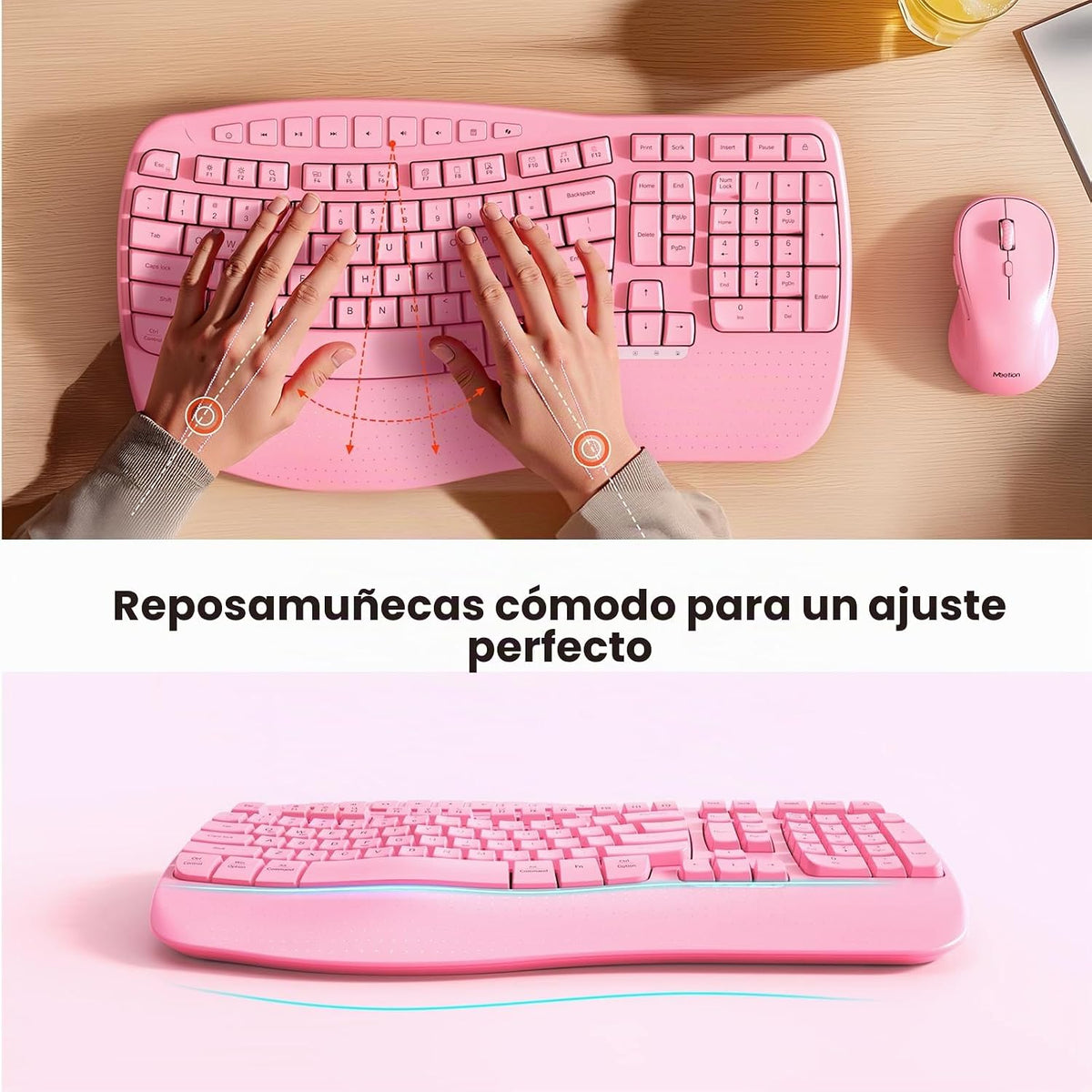 MEETION Teclado y ratón inalámbricos ergonómicos, teclas onduladas...