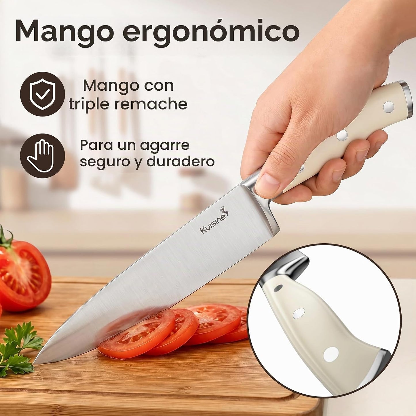 Kuisine Juego de cuchillos afilados de alta calidad, mango ergonómi...