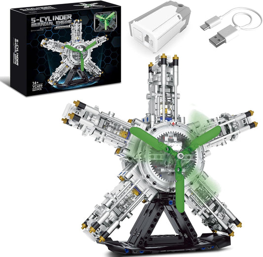 BseSparklion Juego de construcción de motor radial de 5 cilindros,...