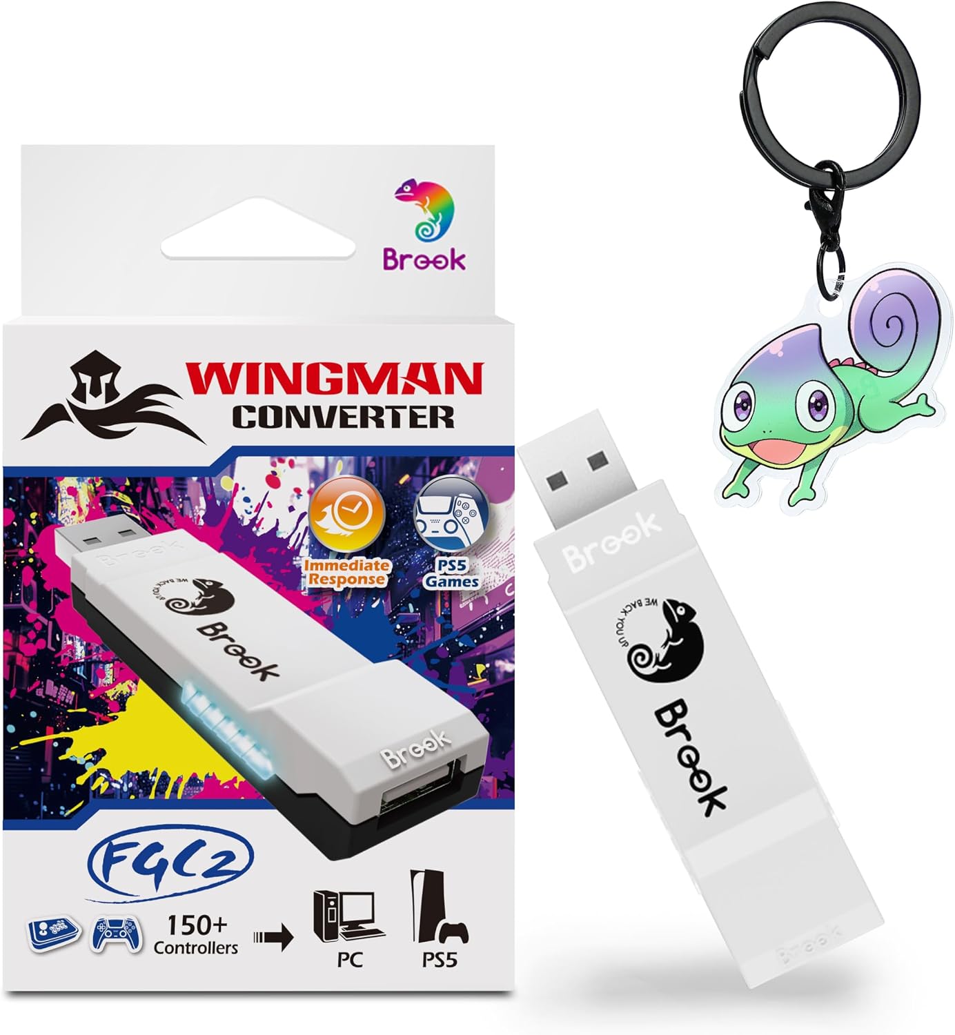 Brook Wingman FGC2 Convertidor con Llavero - Adaptador de Joystick...