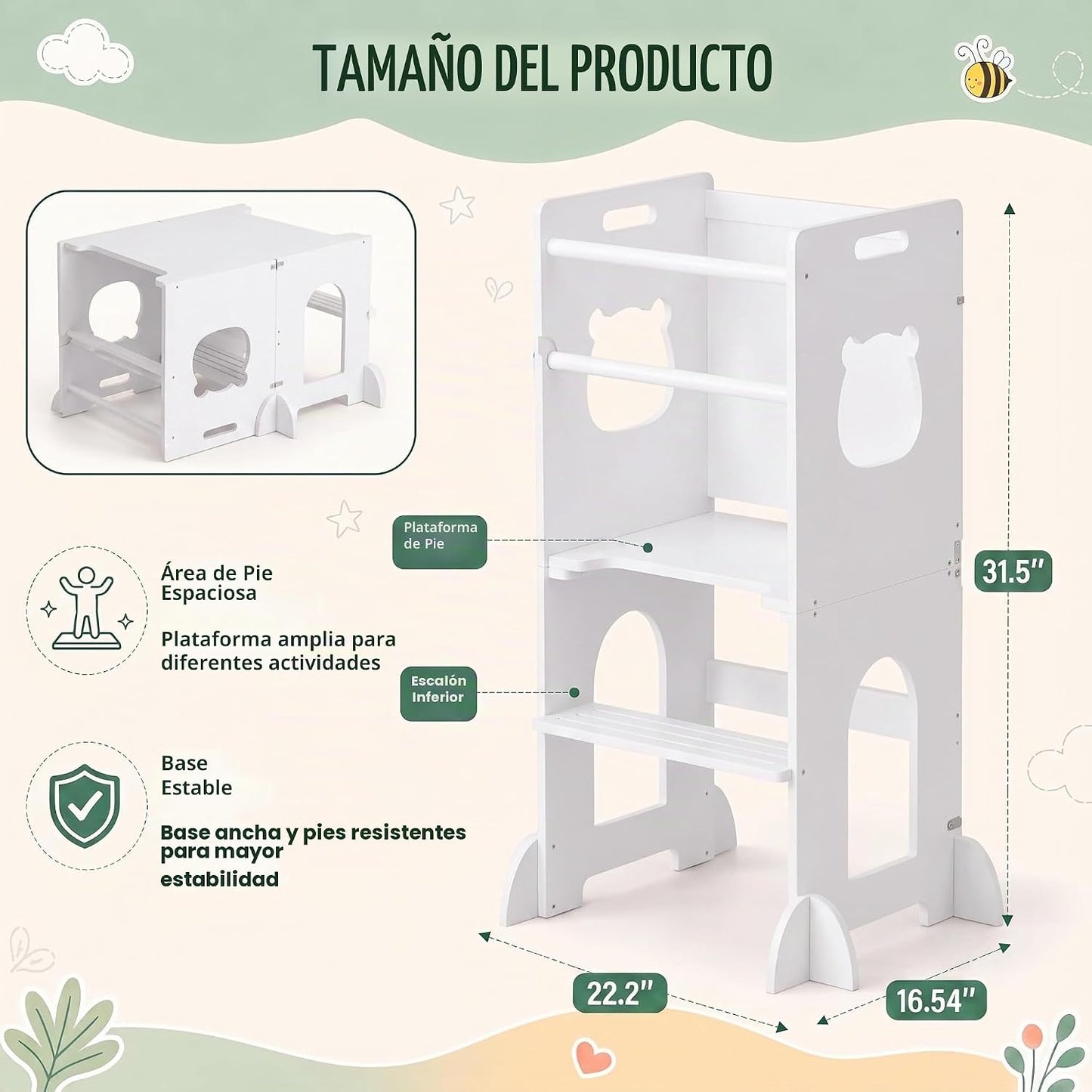 APRTAT Taburete de cocina 4 en 1 para niños pequeños, torre de apre...
