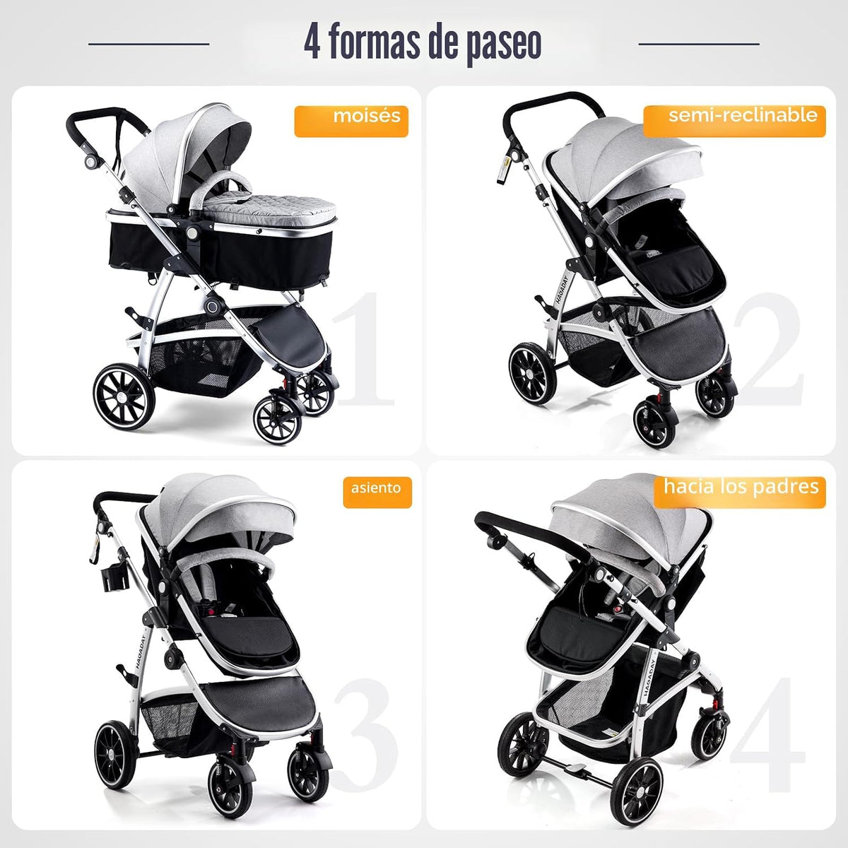 Hagaday Cochecito de bebé, asiento reversible 2 en 1 para niños peq...