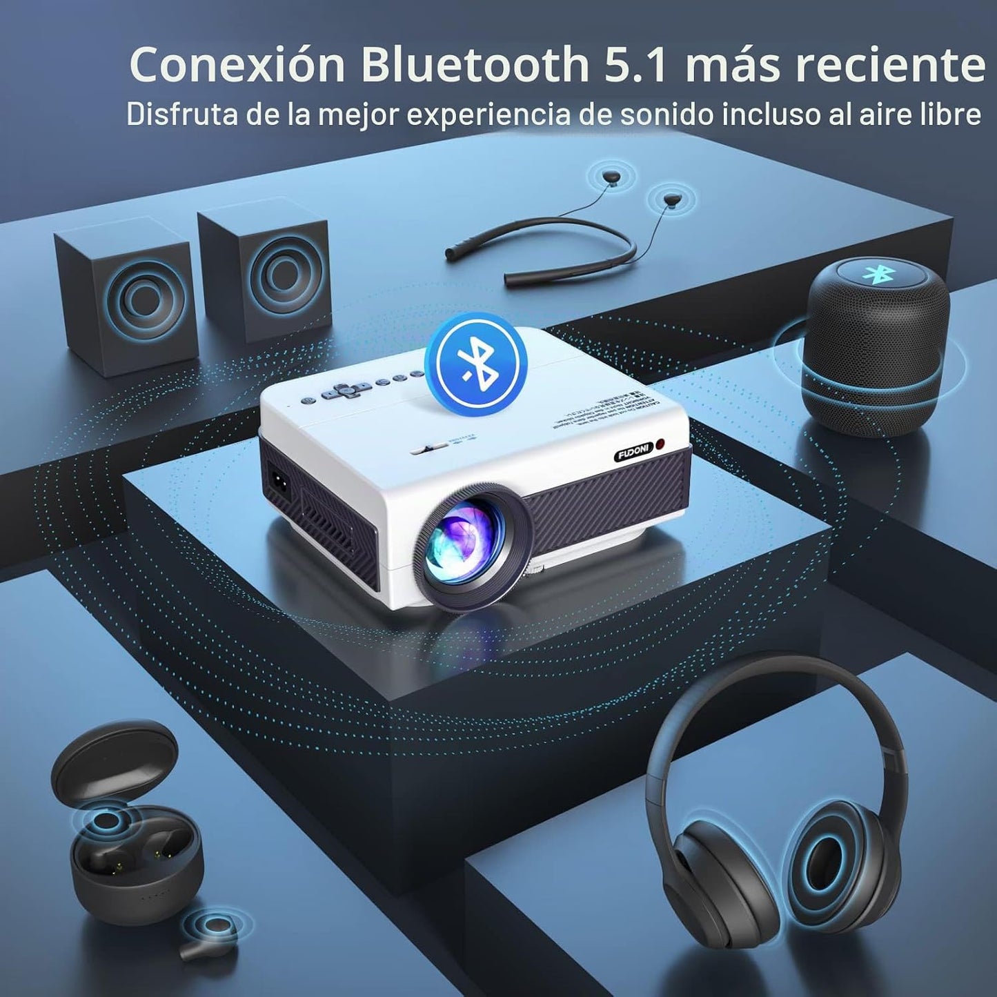 FUDONI Proyector Bluetooth WiFi Native 1080P, proyector de película...