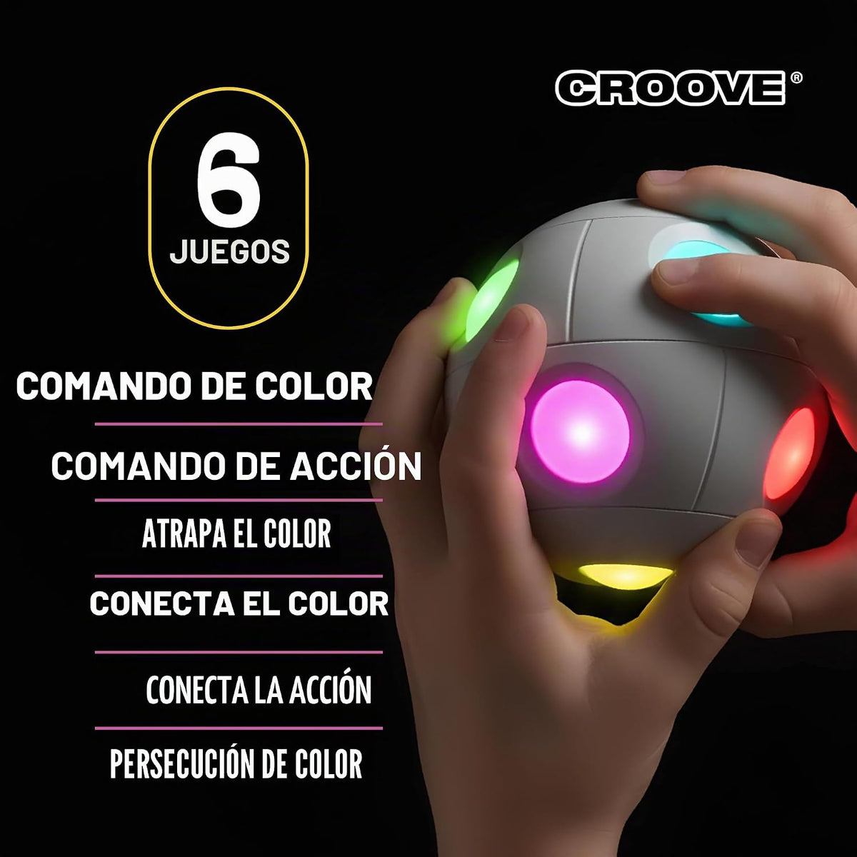 Croove Bola de acción de memoria y cerebro iluminada de mano, 6 jue...