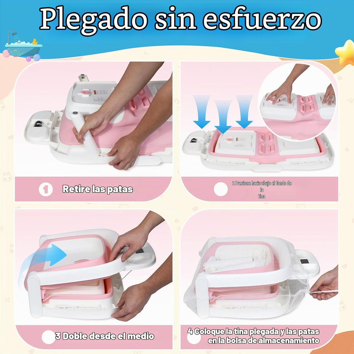 Orzbow - Bañera plegable para bebé con cojín y termómetro, tamaño g...