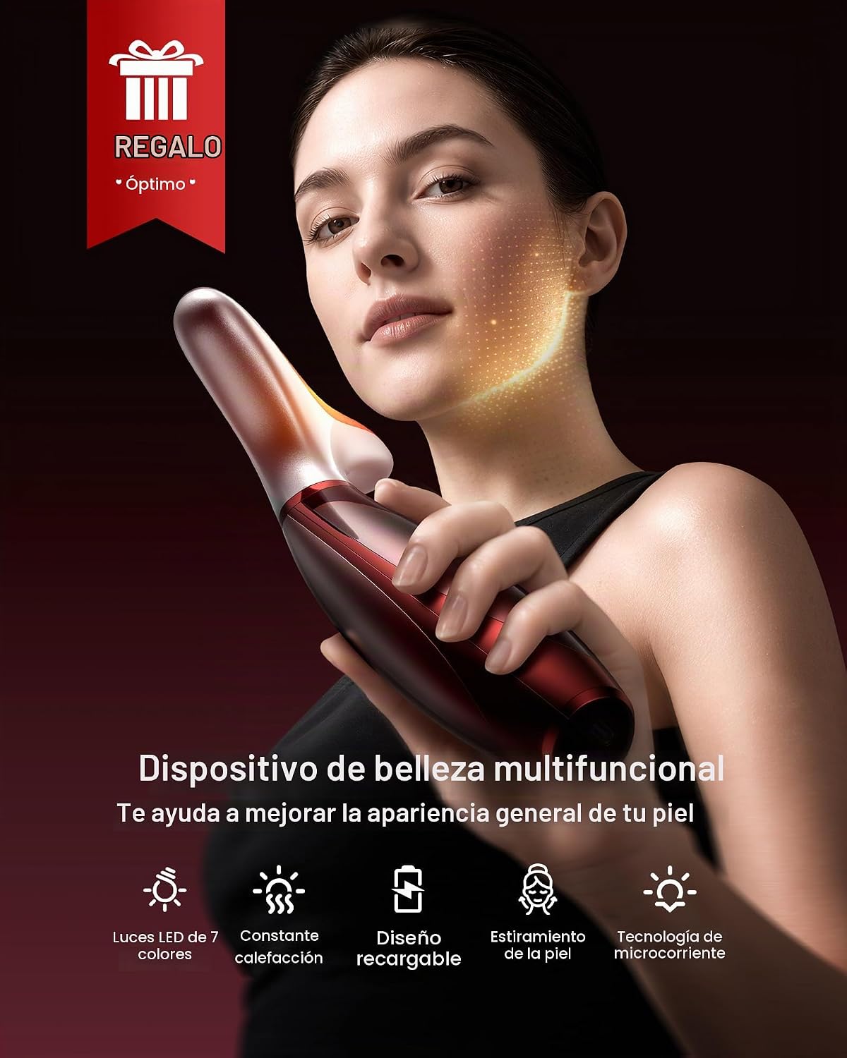 Pedete Masajeador facial, terapia de luz roja de 7 colores para car...