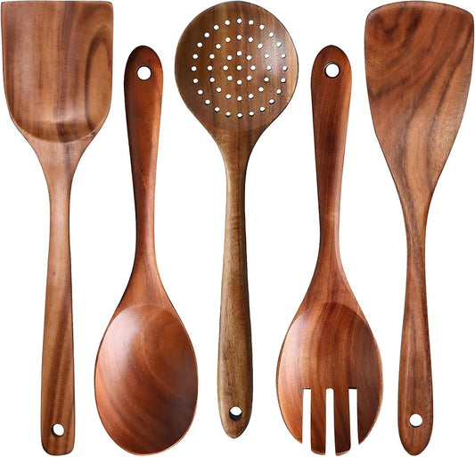 IOCBYHZ Juego de utensilios de cocina de madera de teca natural de...