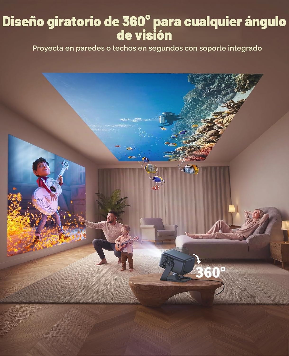 Proyector inteligente 4K [Google TV Stick integrado y soporte de 36...