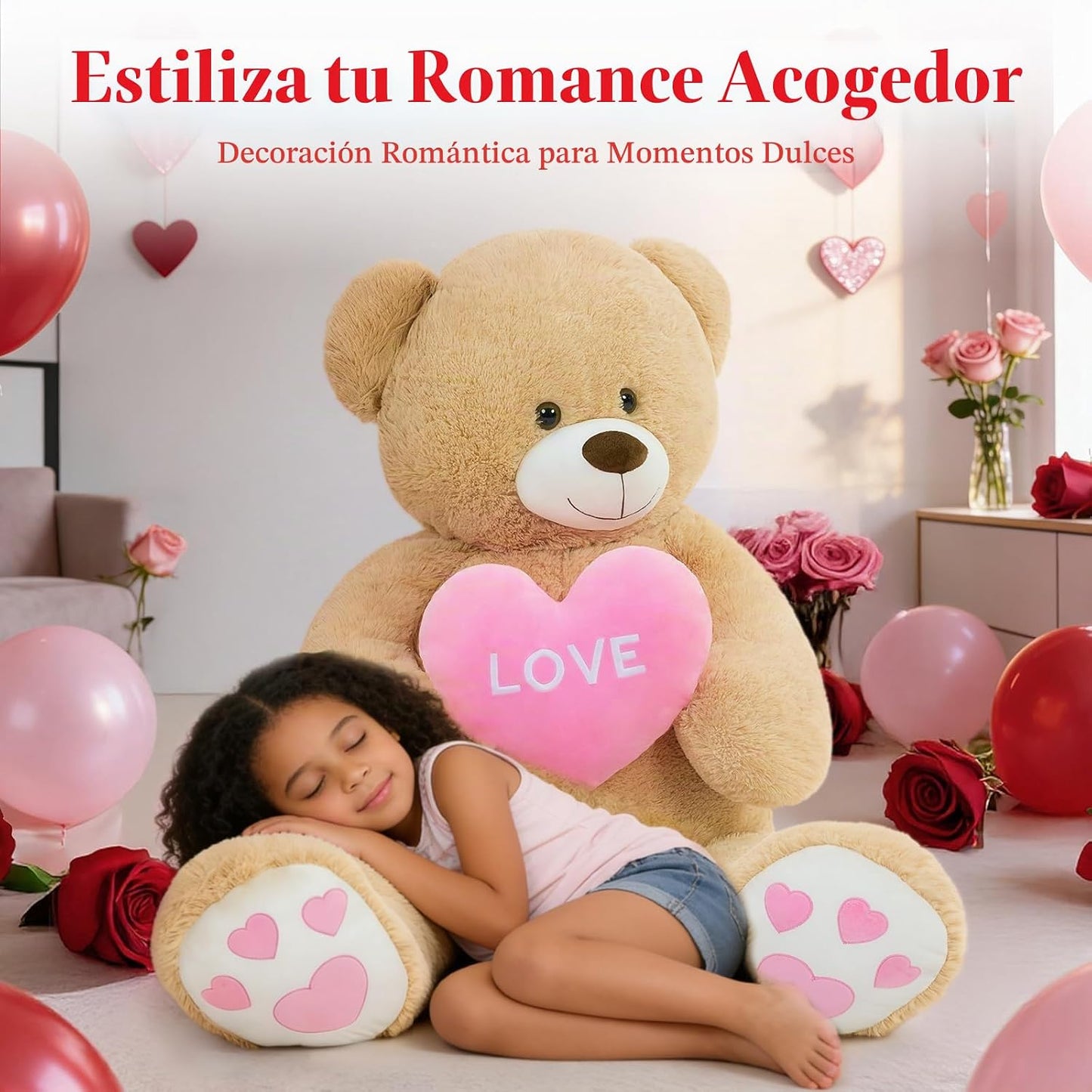 MorisMos Oso de peluche gigante con corazón de amor, 4 pies, 51 pul...
