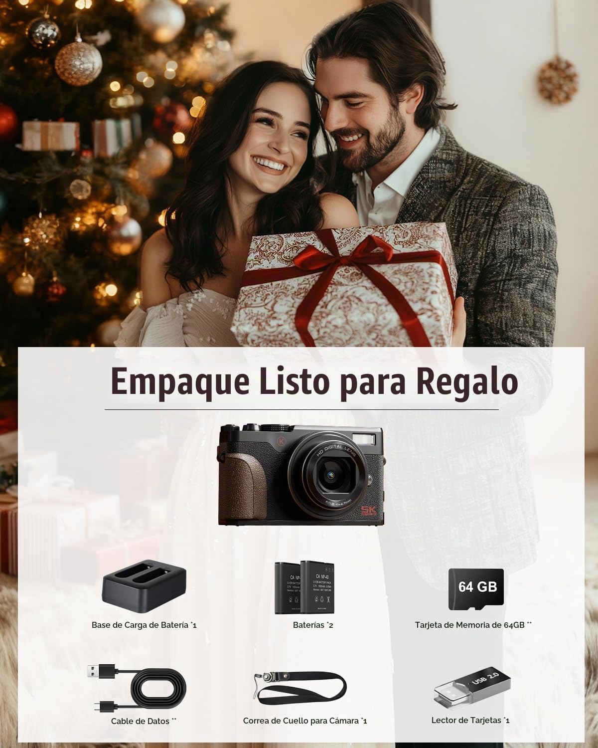 NBD Cámaras digitales 5K 64MP para fotografía, zoom digital 18X, pa...