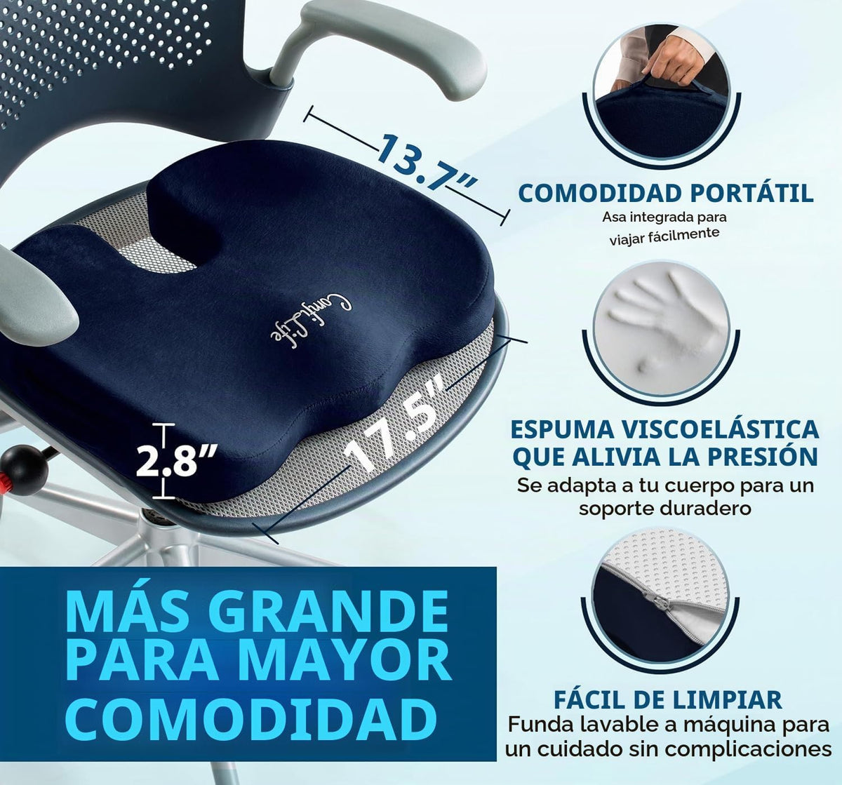 ComfiLife - Cojín prémium de gel y espuma viscoelástica para silla...