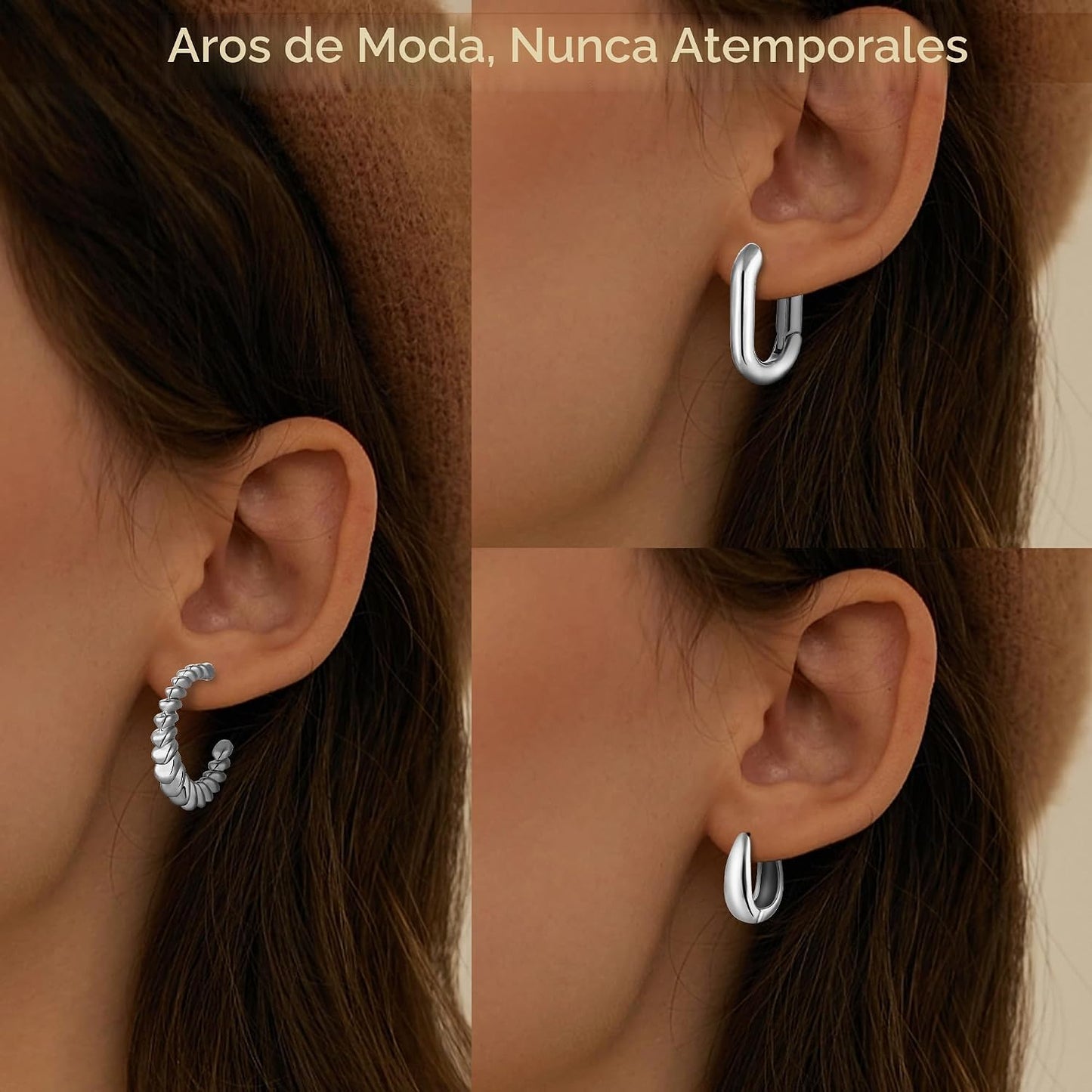 6 pares de aretes de aro chapados en oro de 14 quilates para mujer,...