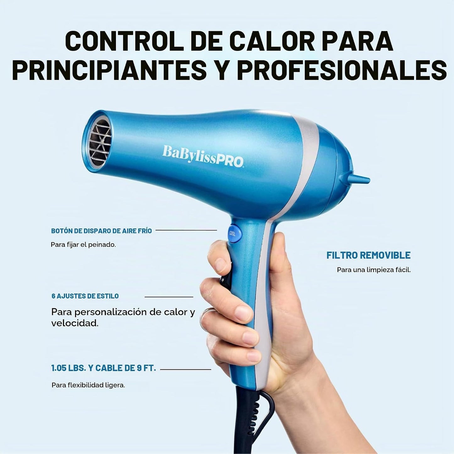 BaBylissPRO Nano Titanium secador de pelo de 2000 vatios con boquil...