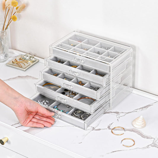 ProCase - Organizador de aretes con 5 cajones, joyero de acrílico t...