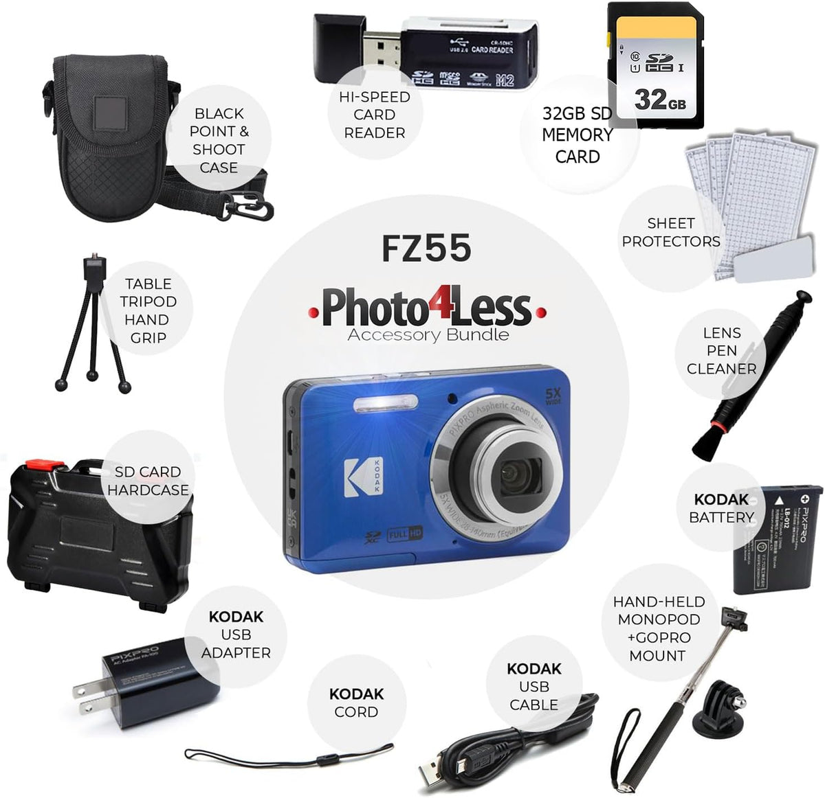 Kodak PIXPRO FZ55 - Cámara digital (azul) + tarjeta de memoria de 3...