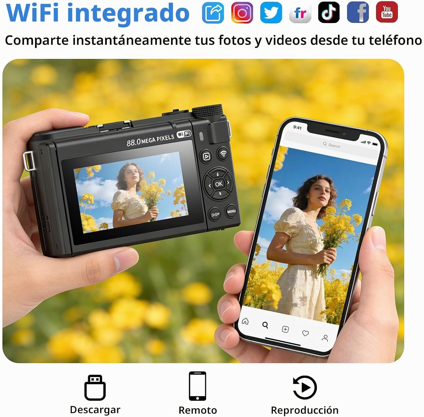 Ourlife Cámara digital de 88 MP 6K, cámaras WiFi para fotografía, c...