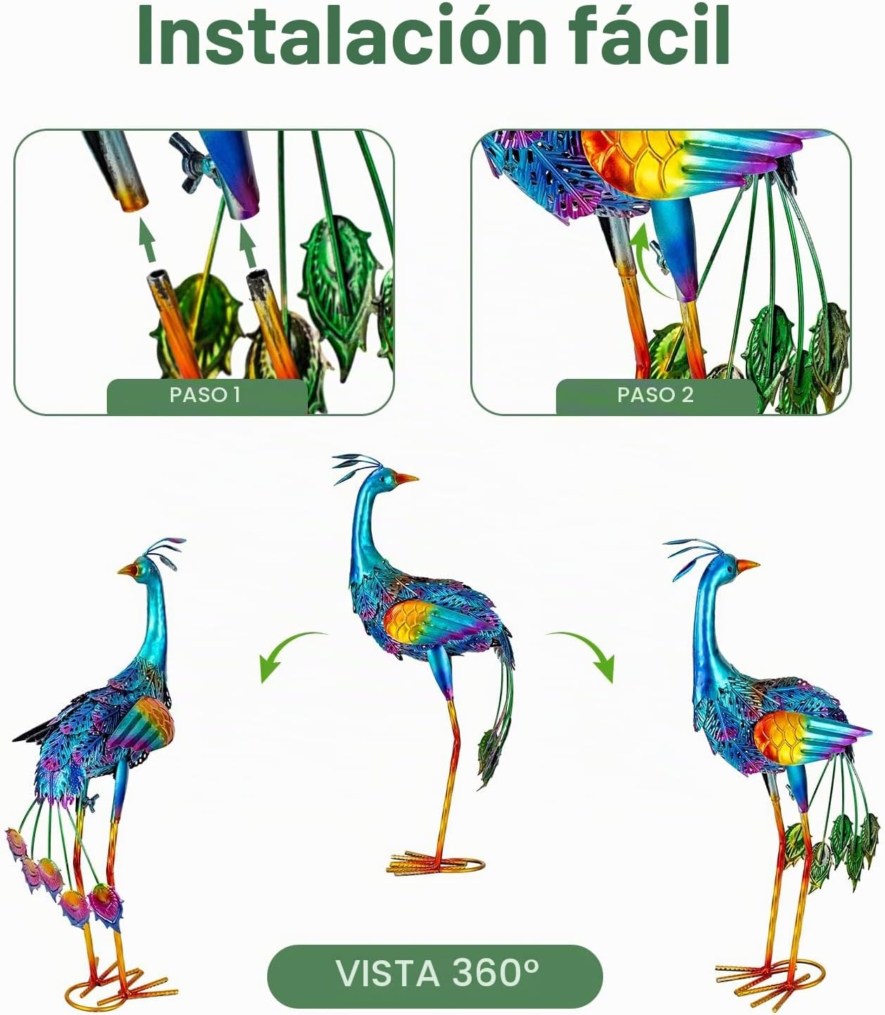 dreamskip Decoración de jardín de pavo real de metal, estatua al ai...