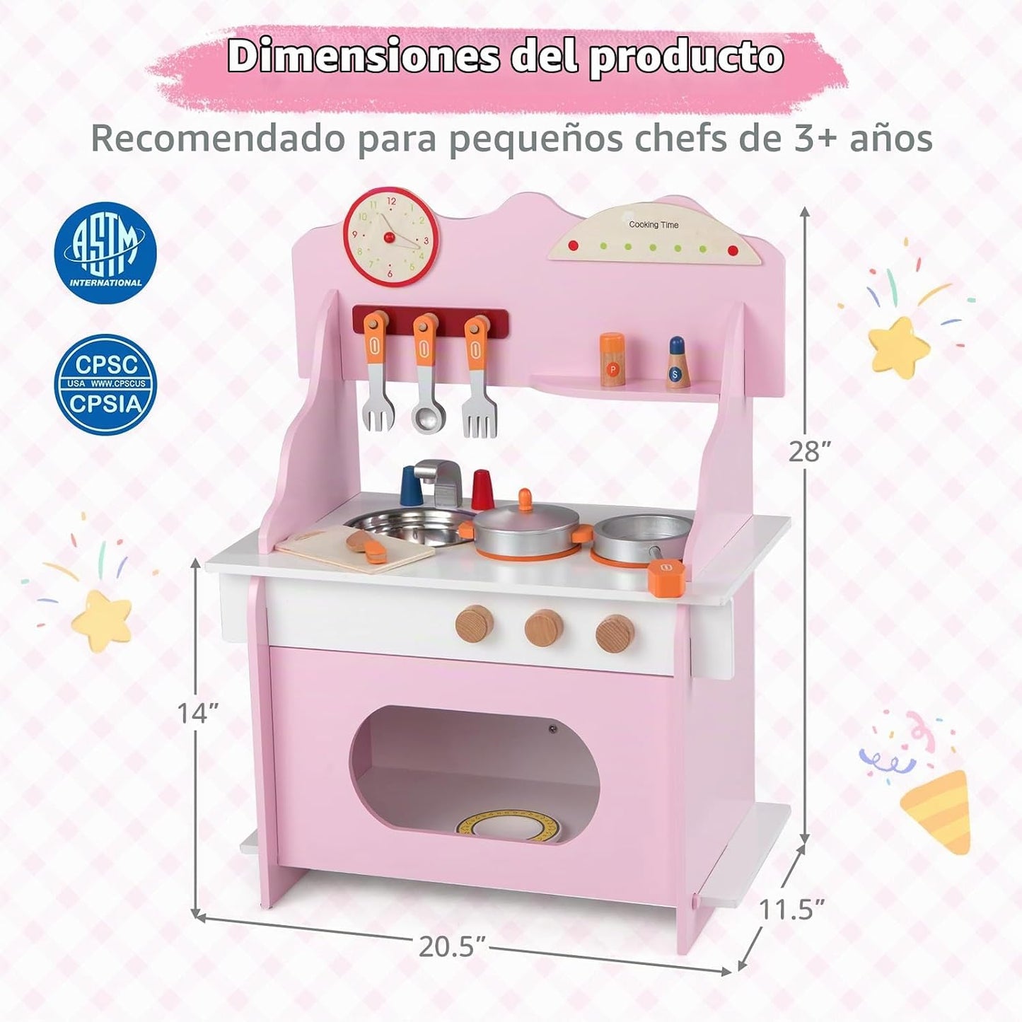 Costzon Juego de cocina para niños, juguete de madera con grifo de...