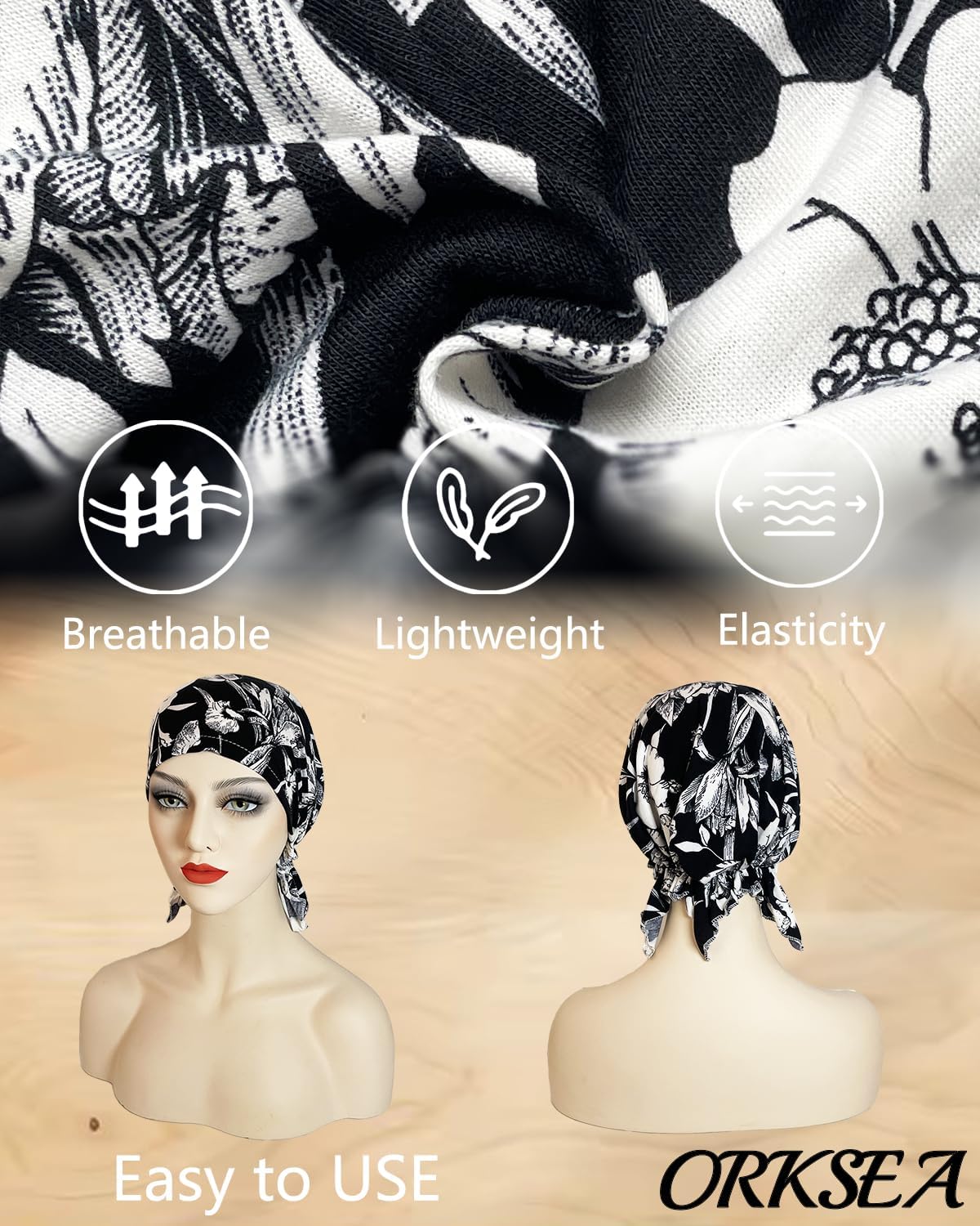 ORKSEA - Gorros para quimioterapia para mujer, pañuelo preatado, go...