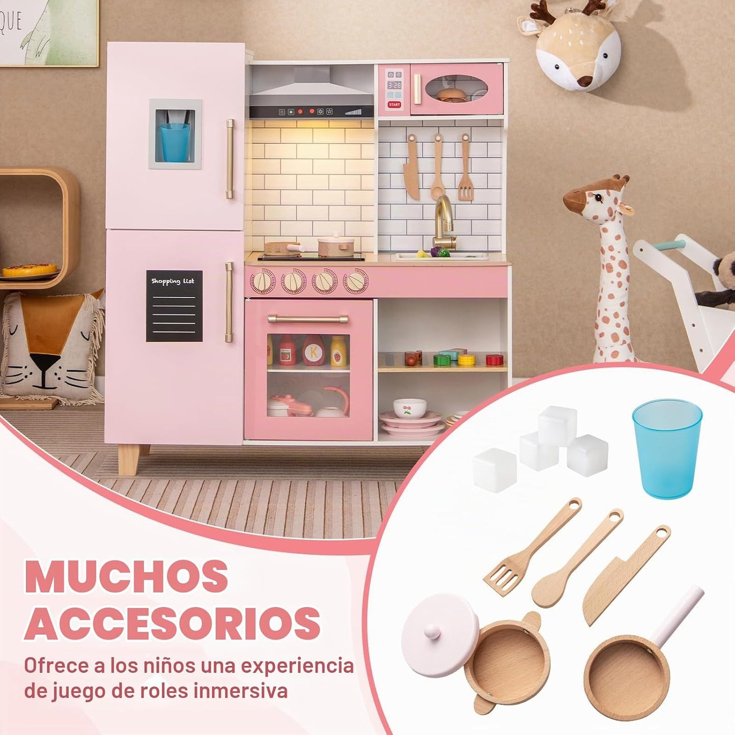 Costzon Juego de Cocina Infantil de Madera, Cocina de Simulación co...