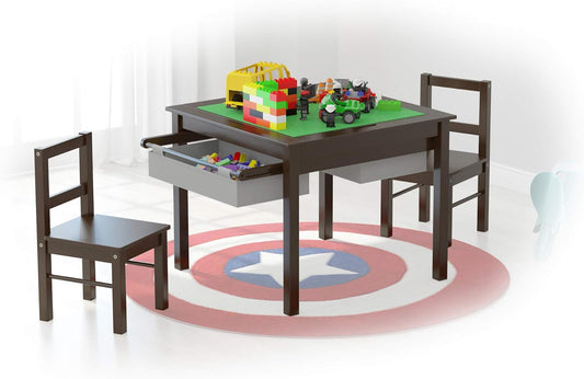 UTEX Juego de mesa de construcción para niños 2 en 1 de madera con...