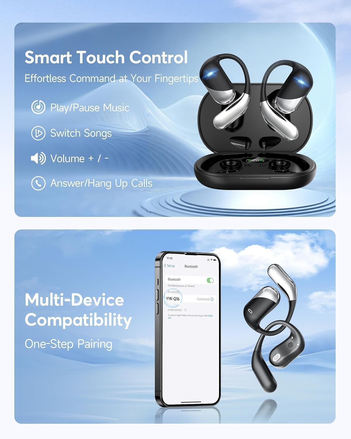 Auriculares ultra abiertos, auriculares Bluetooth de conducción óse...