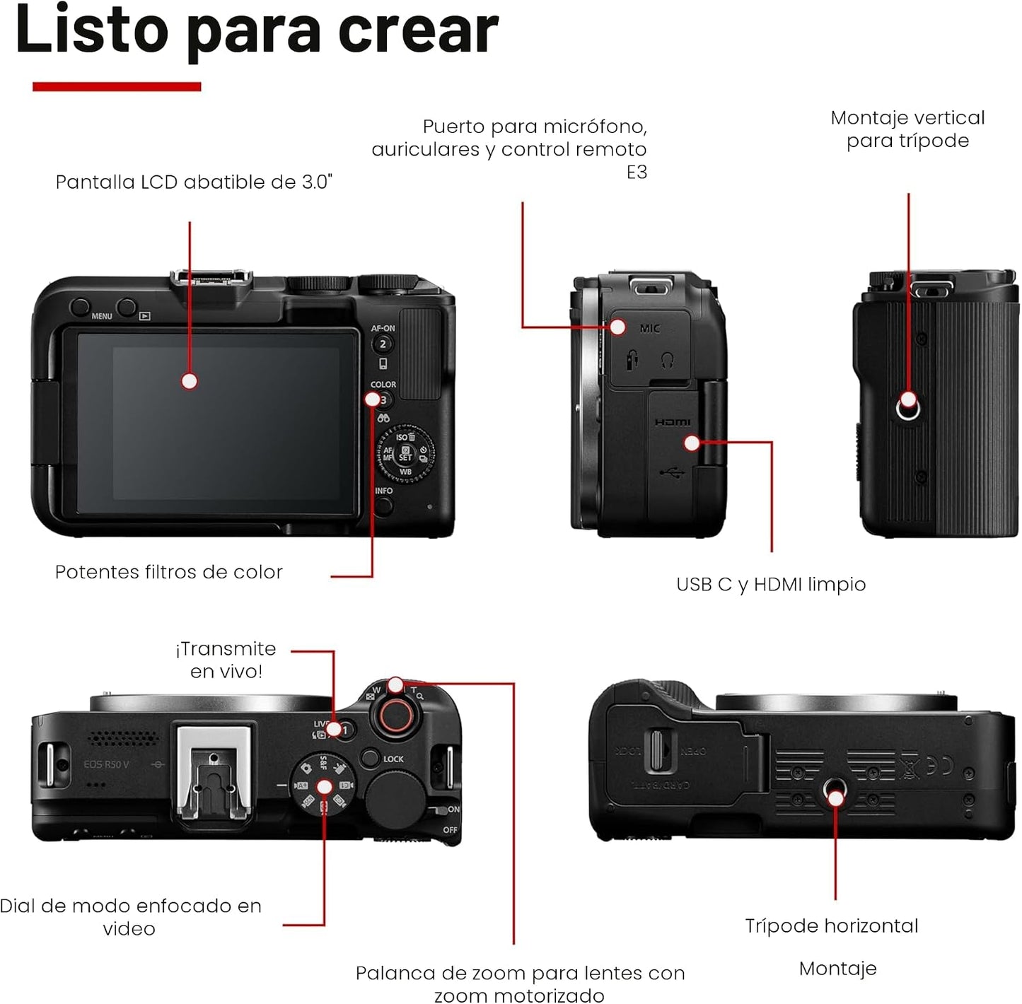 Cámara Canon EOS R50 V sin espejo (solo cuerpo) \u2013 Cámara digit...
