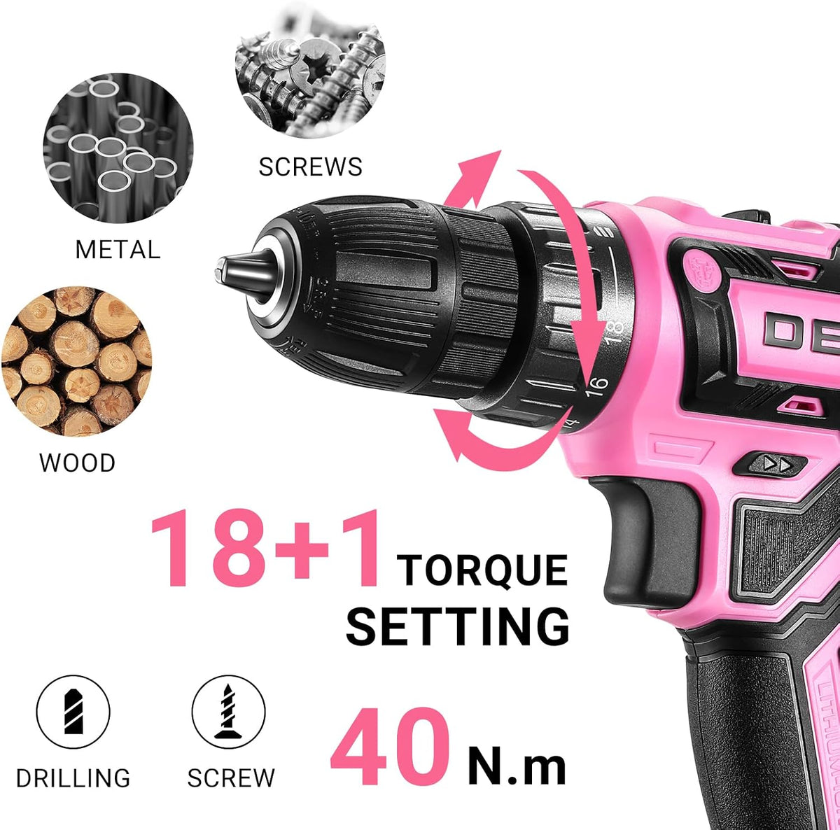 Deko Pro - Juego de taladro inalámbrico 20 V MAX con batería de lit...