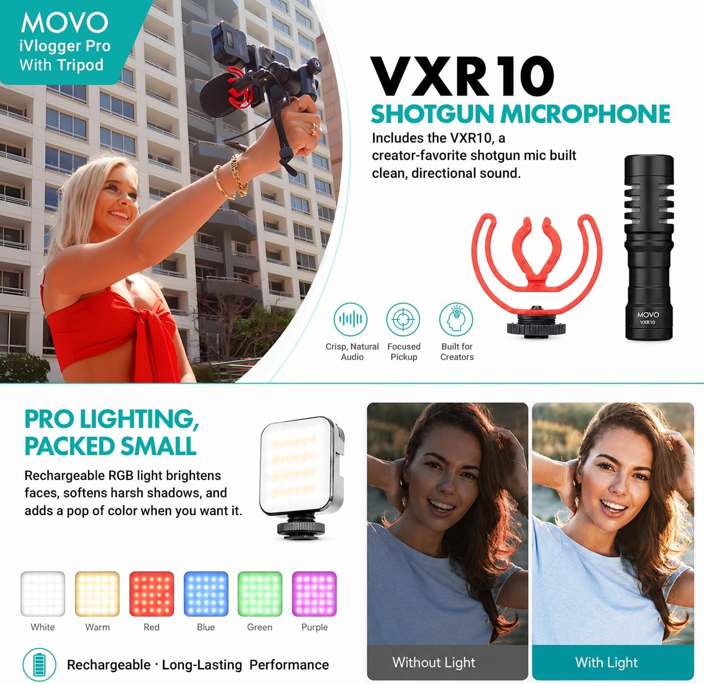 Kit de vlogging Movo iVlogger-PRO con trípode completo para iPhone\...