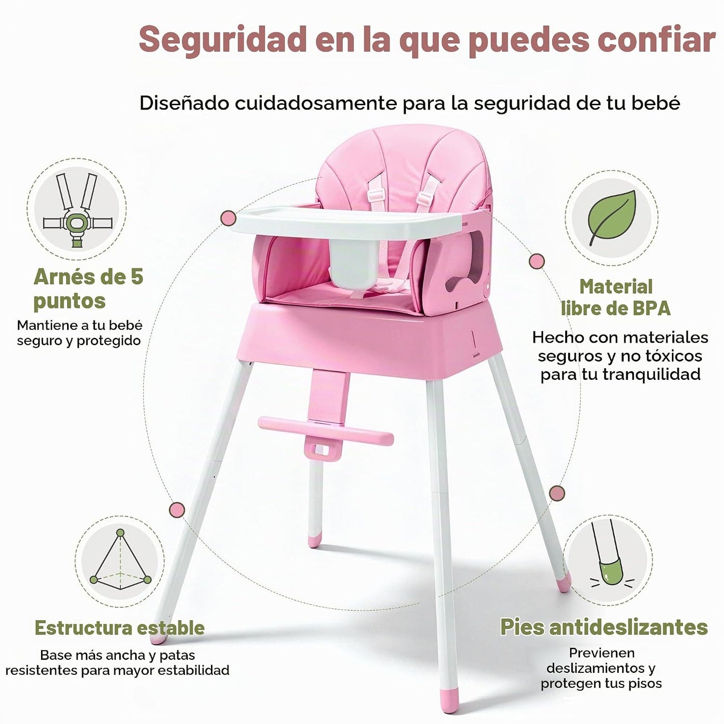 Silla alta plegable 5 en 1, silla alta convertible para bebés y niñ...
