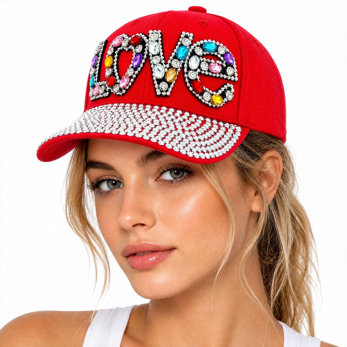Gorra de béisbol brillante con diamantes de imitación, malla ajusta...