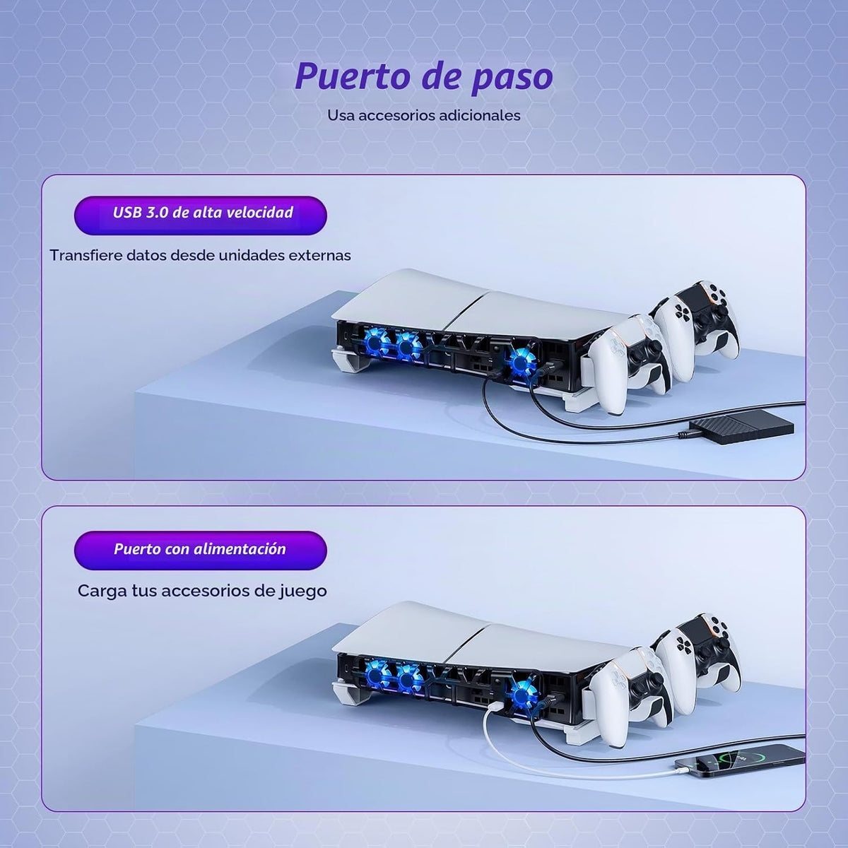 NexiGo - Soporte horizontal delgado para PS5 con estación de carga...
