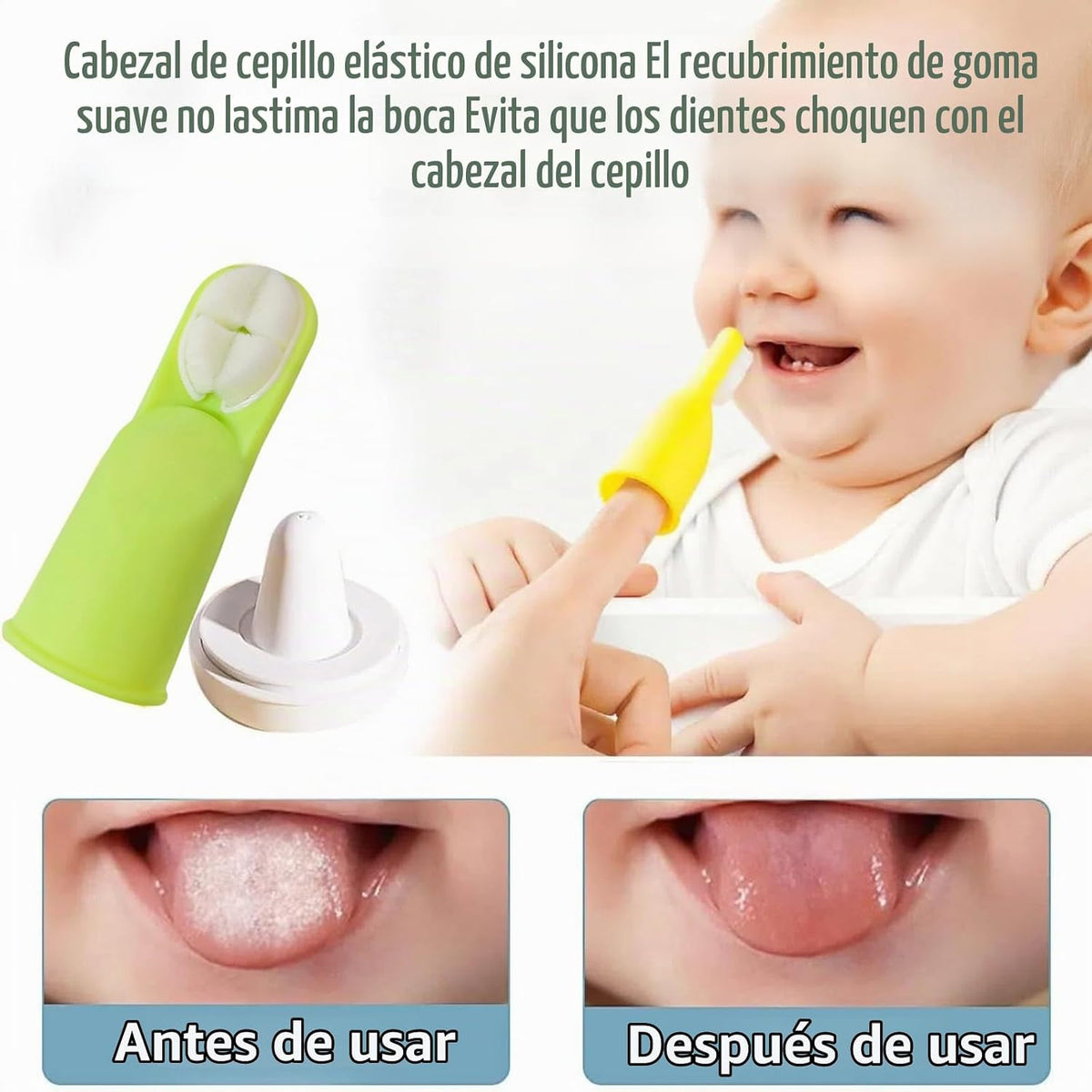 Cepillo de dientes para bebés, cepillo de dientes suave de silicona...