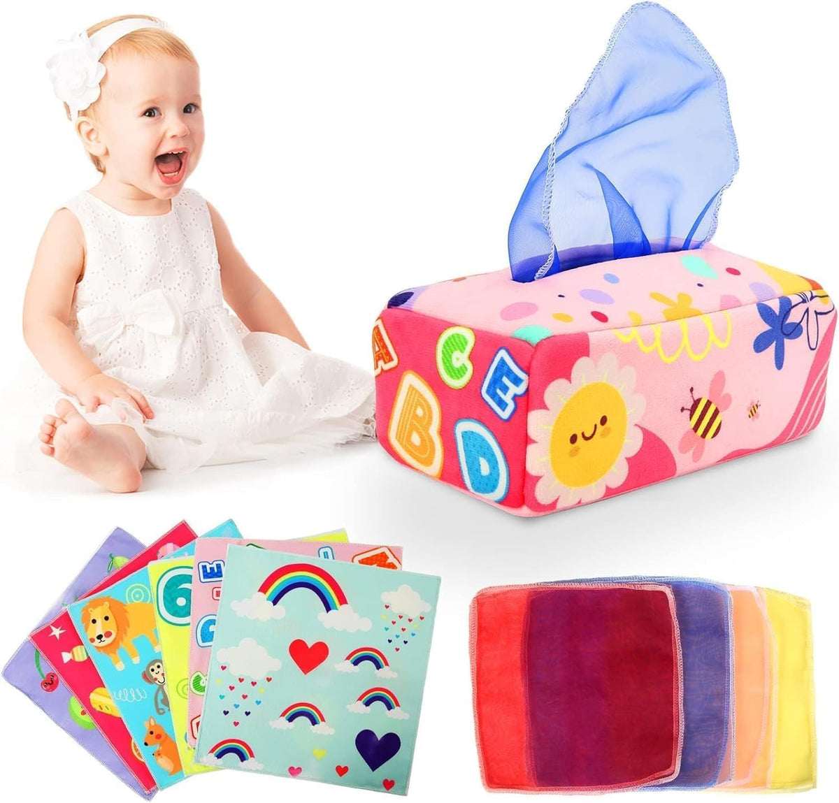YOGINGO Montessori - Caja de pañuelos de juguete para bebés, desarr...