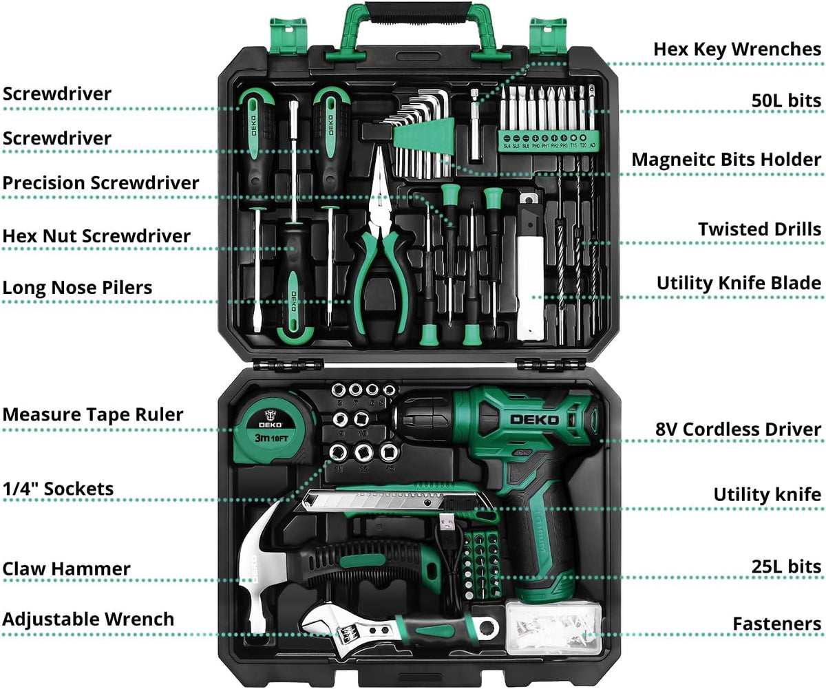 Kit de herramientas: Taladro inalámbrico de 8V, caja de herramienta...