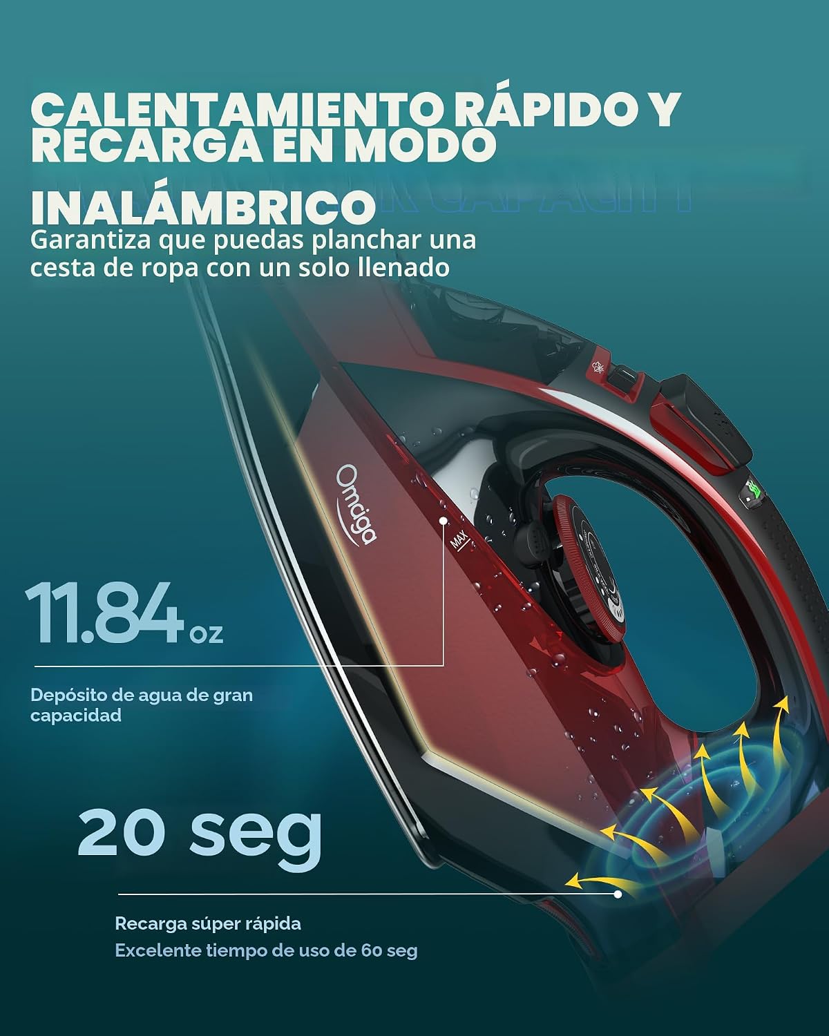 OMAIGA - Plancha de vapor de 1500 W, plancha de vapor profesional p...