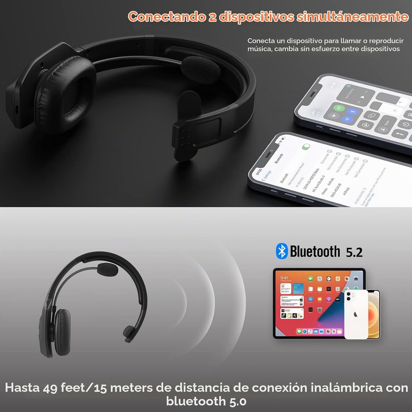 LEVN - Auriculares Bluetooth con micrófono, auriculares Bluetooth p...