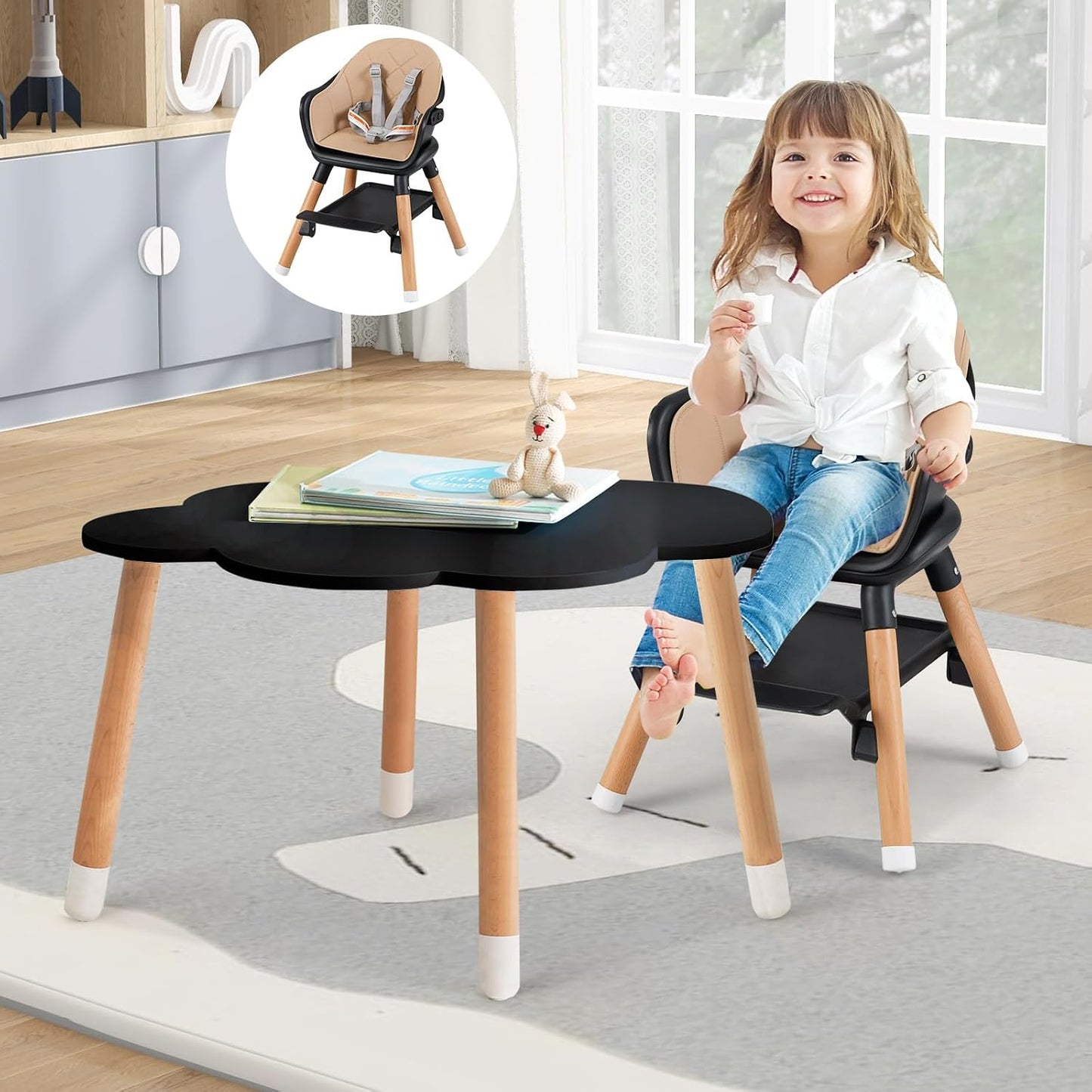 HONEY JOY Silla alta para bebé, silla alta convertible 6 en 1 de ma...