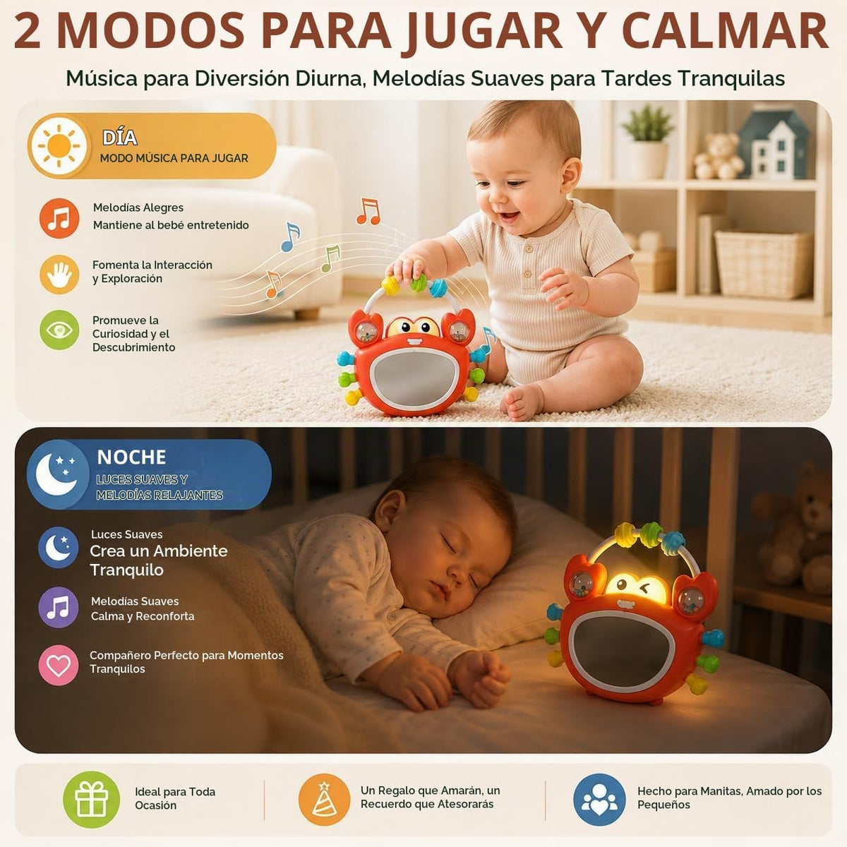 Juguetes para bebés de 0 a 12 meses, juguete de espejo para bebé co...