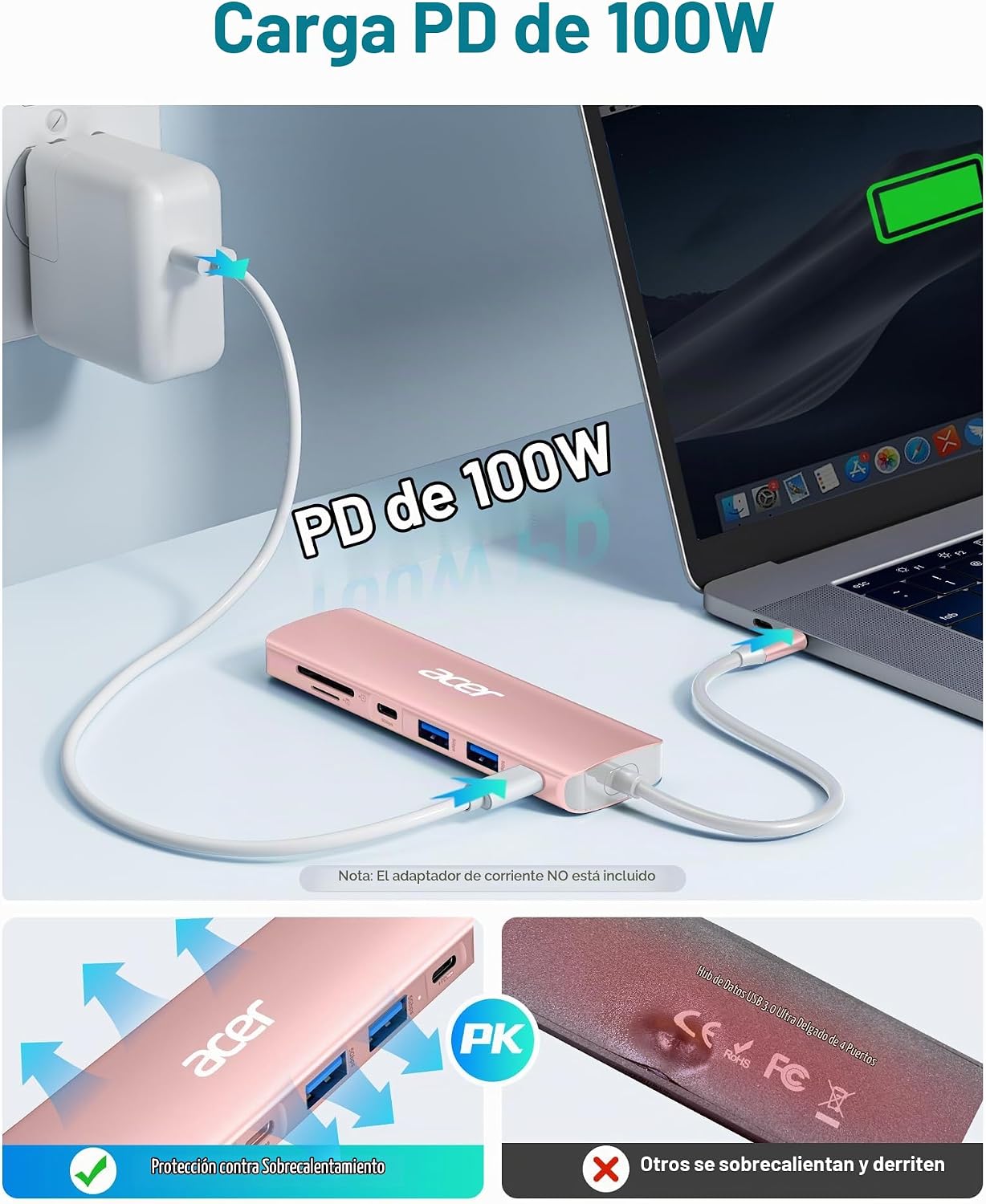Acer USB C Hub, adaptador 7 en 1 USB-C a HDMI multipuerto, 2 USBA 3...