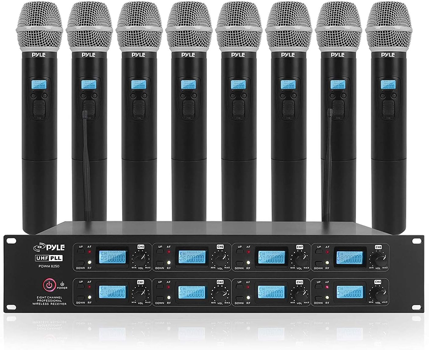 Pyle Sistema de micrófono inalámbrico UHF profesional de 8 canales,...