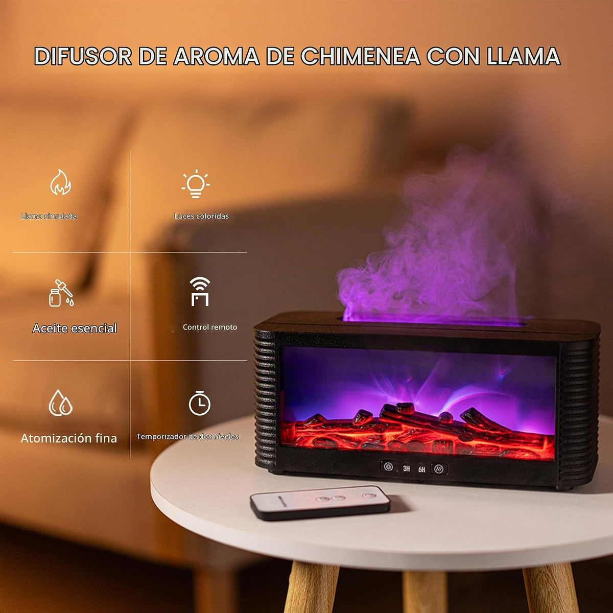 LOVCY Difusor de aceite esencial con aroma a chimenea de llama de 9...