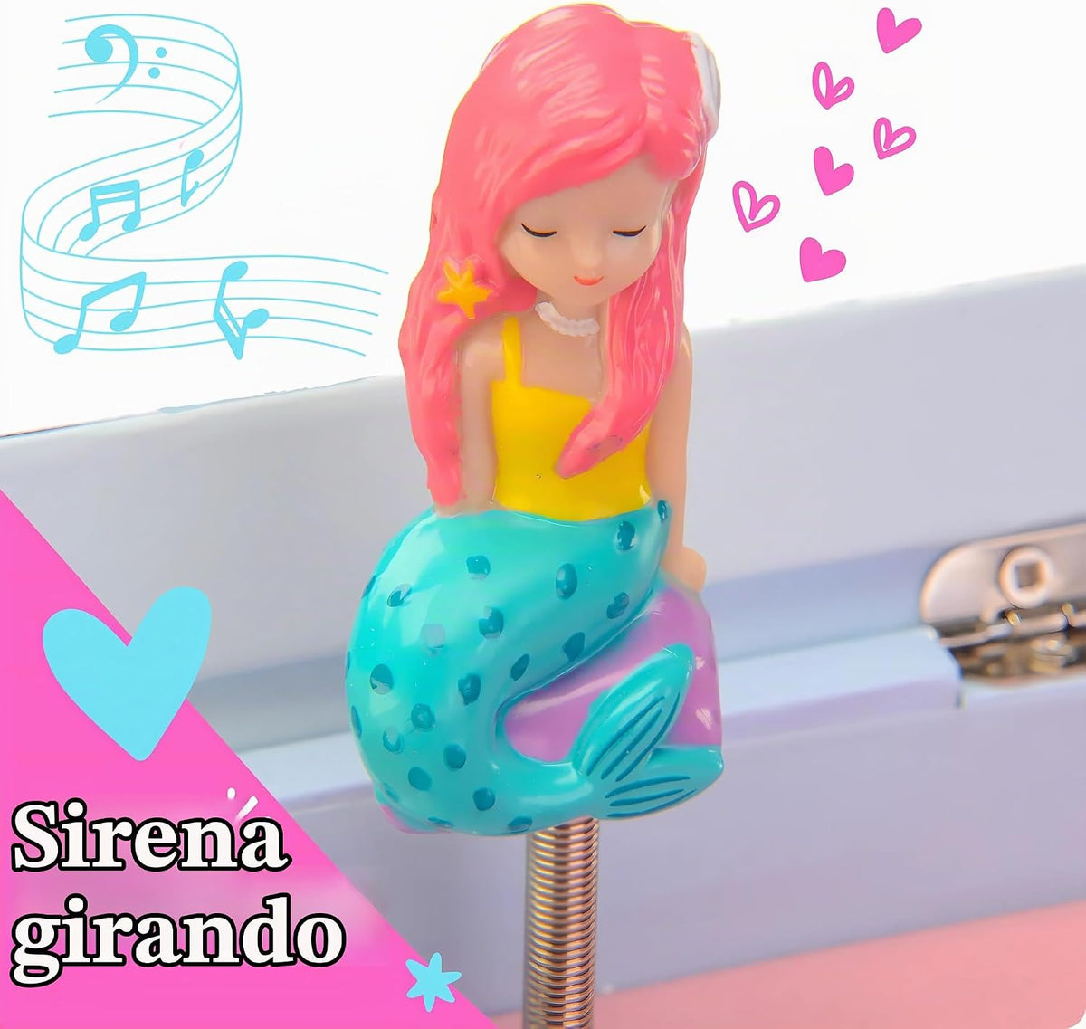 Giggle &amp; Honey Joyero musical de sirena para niñas, caja de mús...