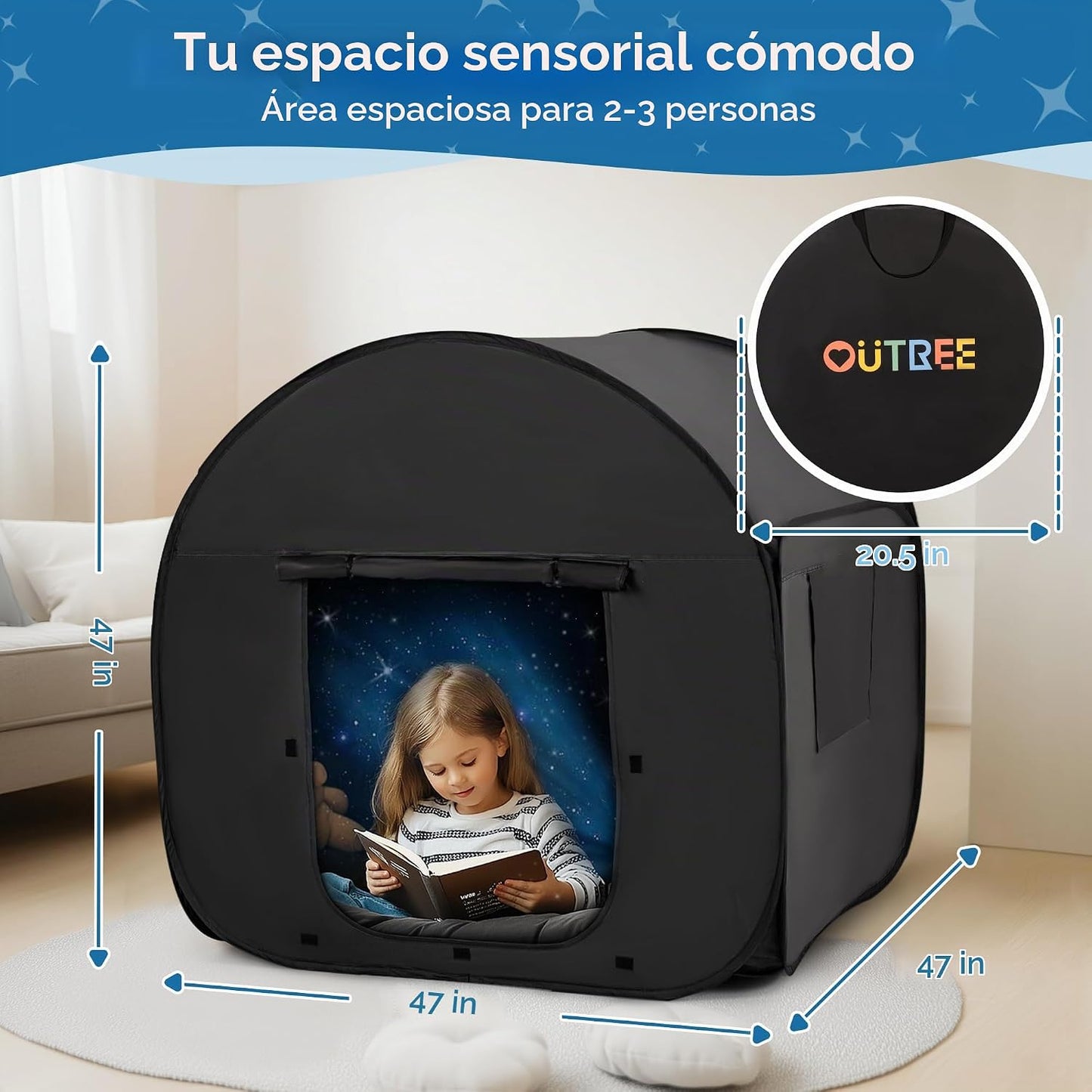 OUTREE Tienda de campaña sensorial de 47 x 47 x 47 pulgadas, impres...