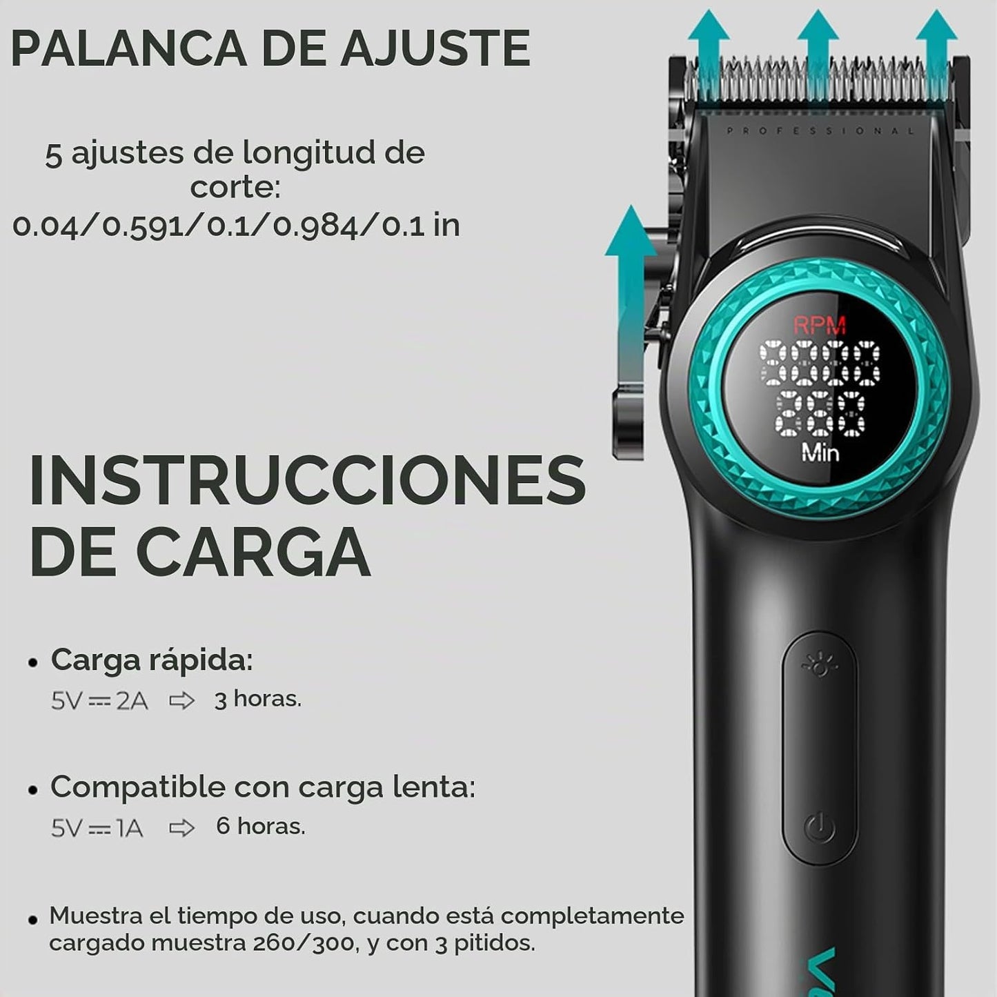 VGR 001 Cortapelos profesionales para hombre con base de carga, col...